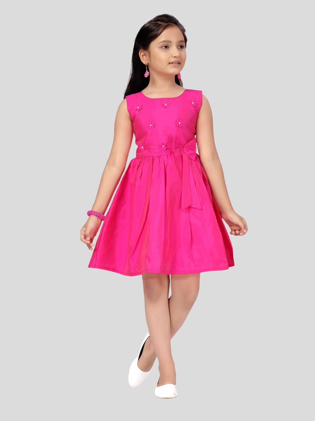

Aarika Bow Detailed Satin Fit & Flare Dress, Pink