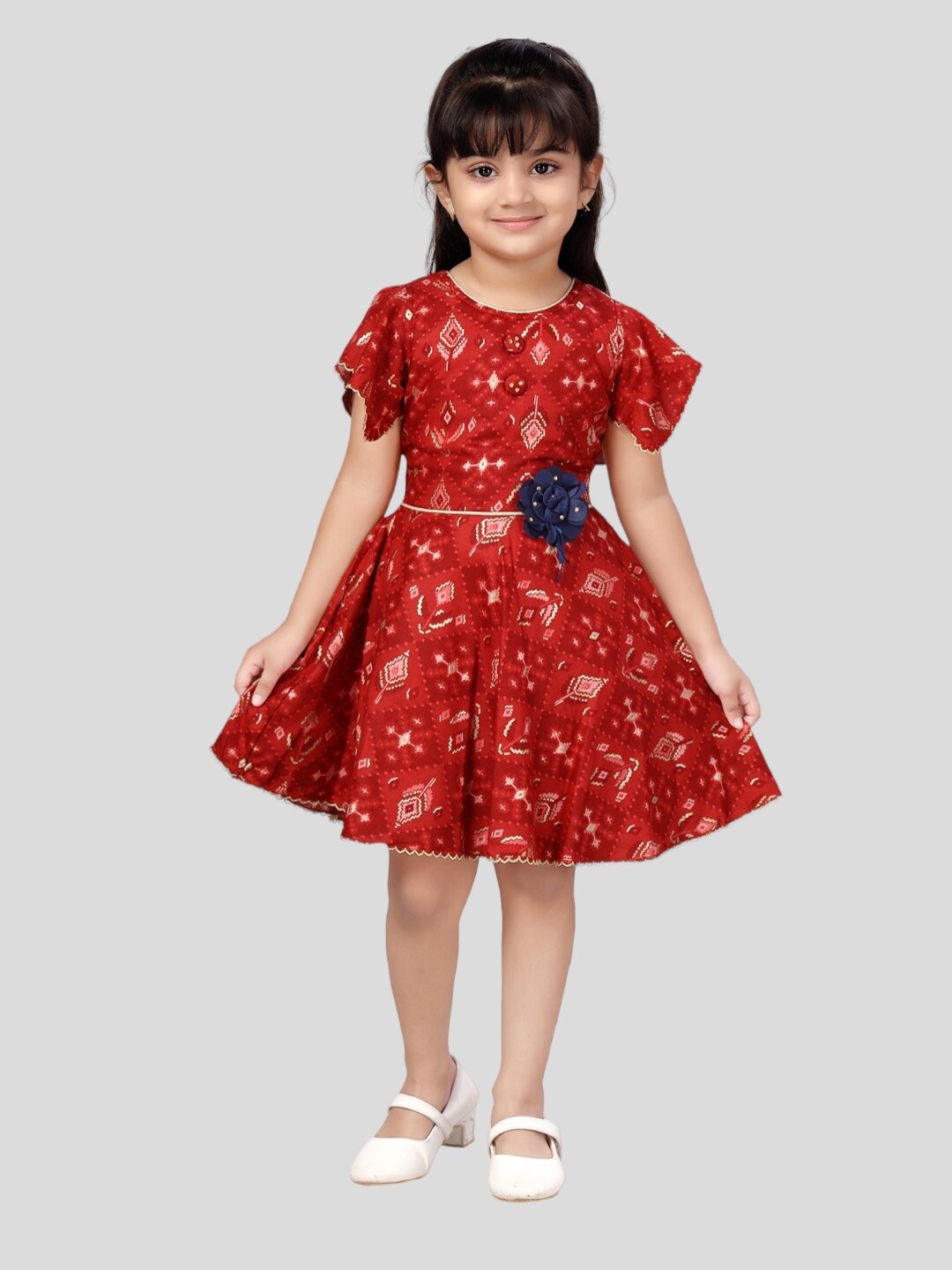 

Aarika Conversational Printed Fit & Flare Cotton Dress, Red