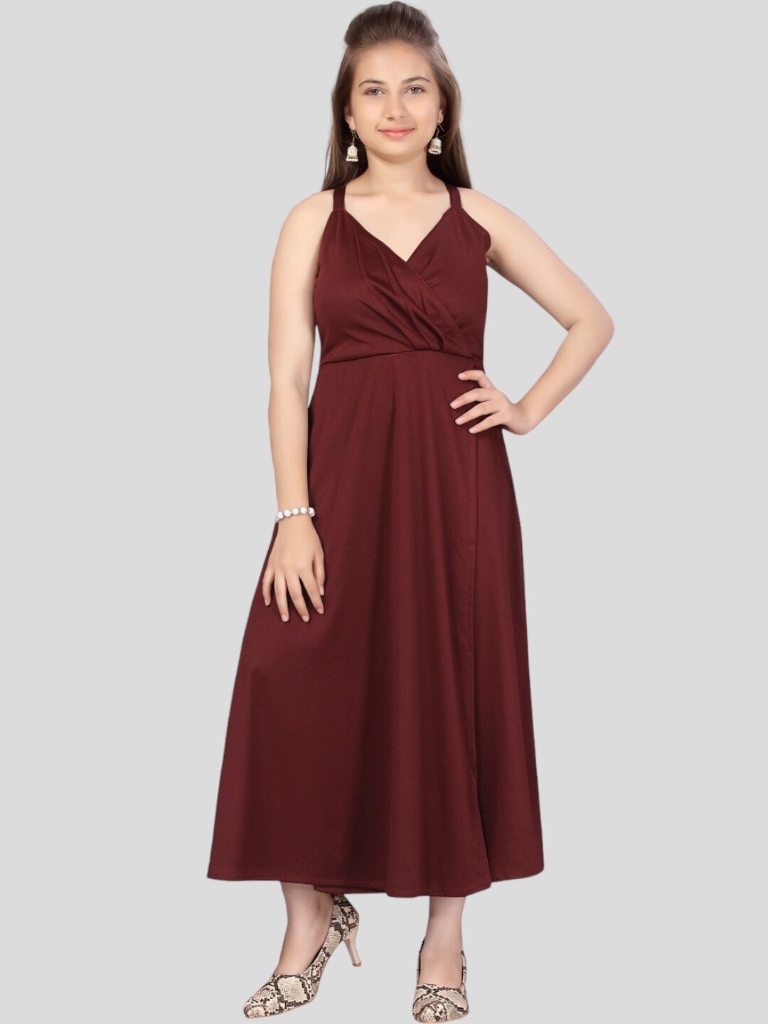 

Aarika Maxi Shoulder Strap Wrap Dress, Maroon