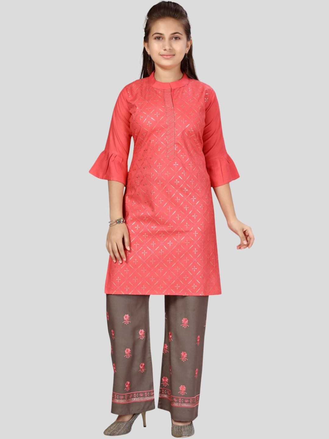 

Aarika Girls Embroidered Sequinned Pure Cotton Kurta with Palazzos, Pink