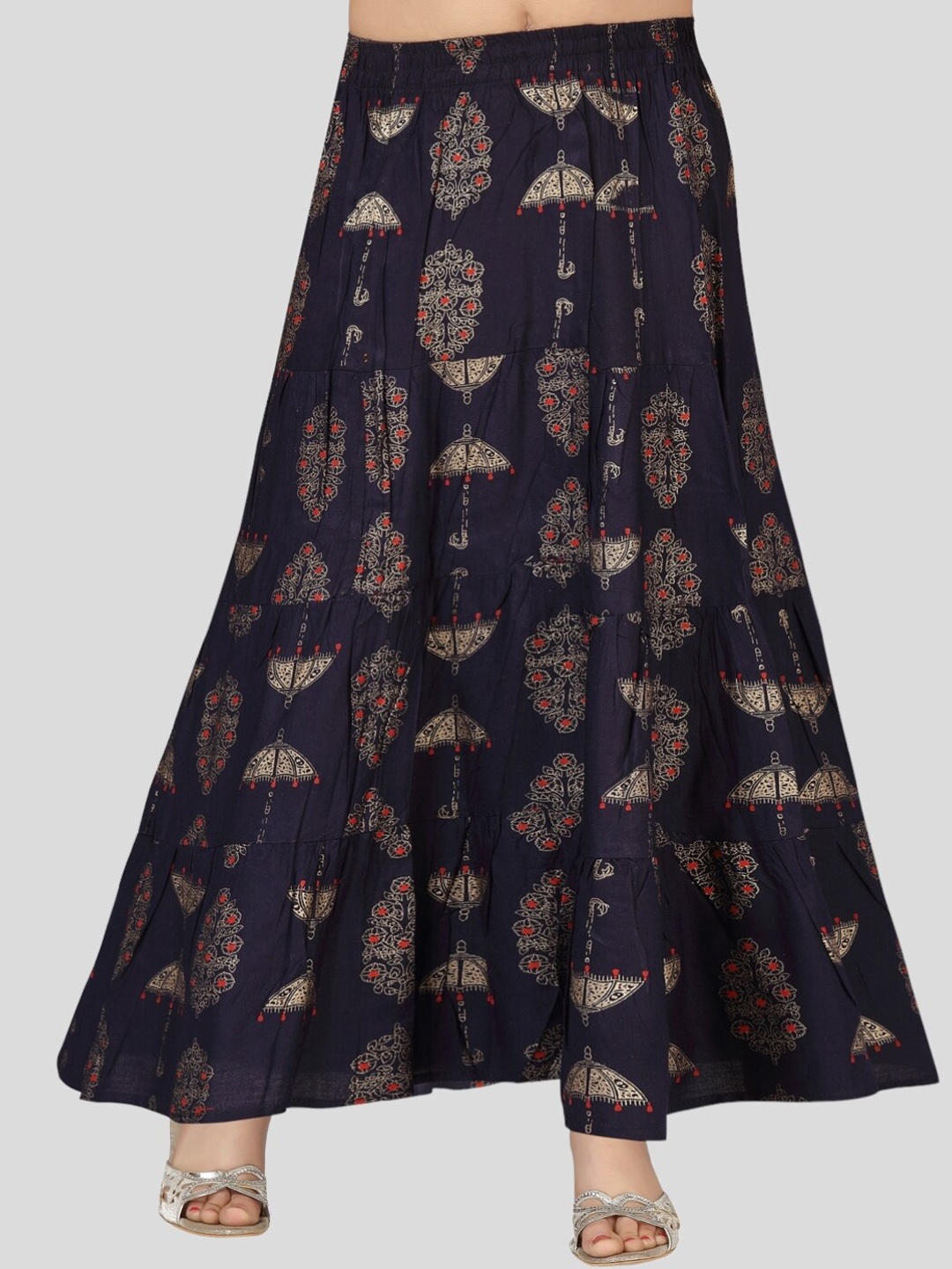 

Aarika Girls Ethnic Printed Flared Maxi Skirt, Navy blue