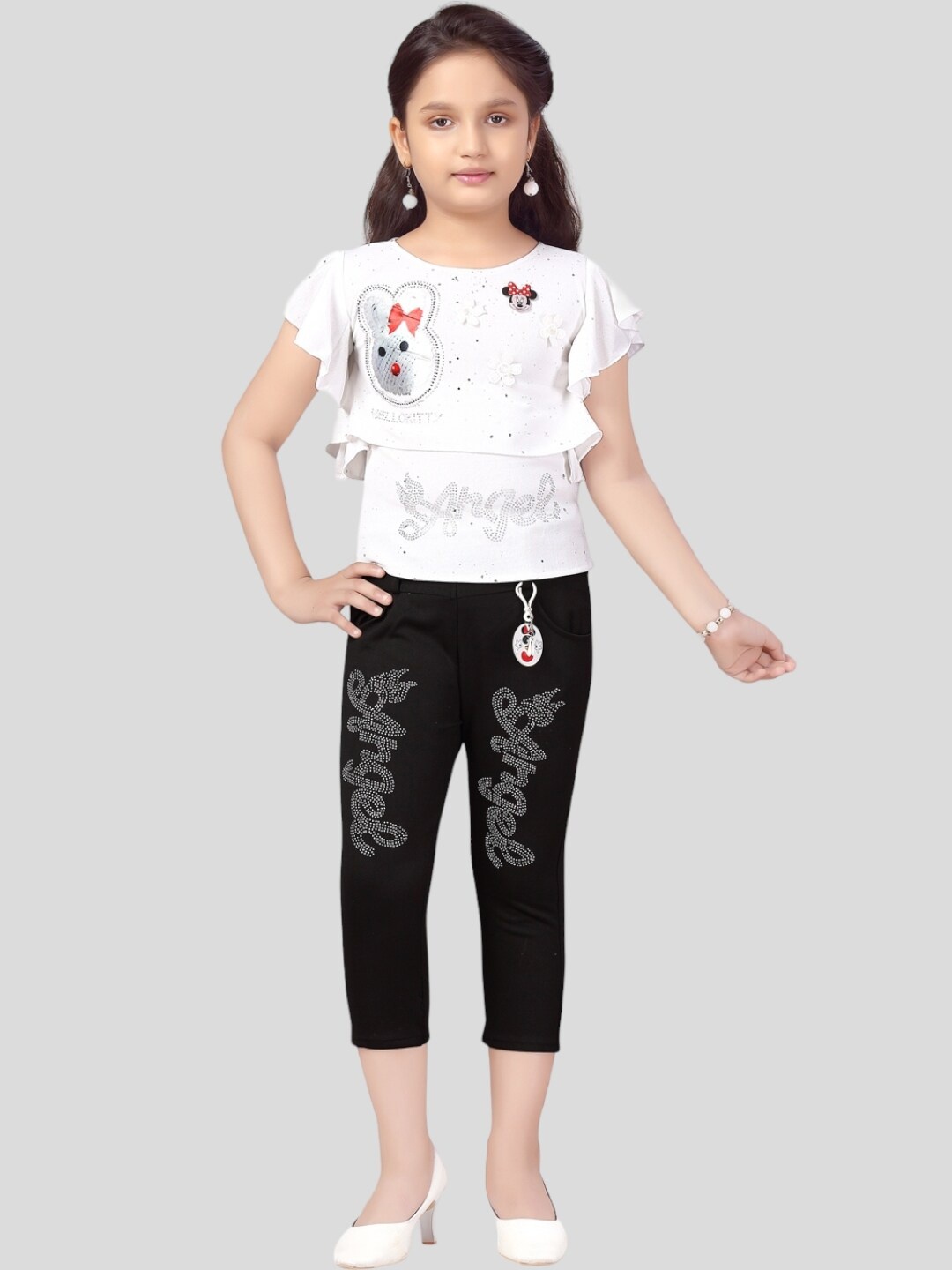 

Aarika Girls Embellished Top with Capris, White