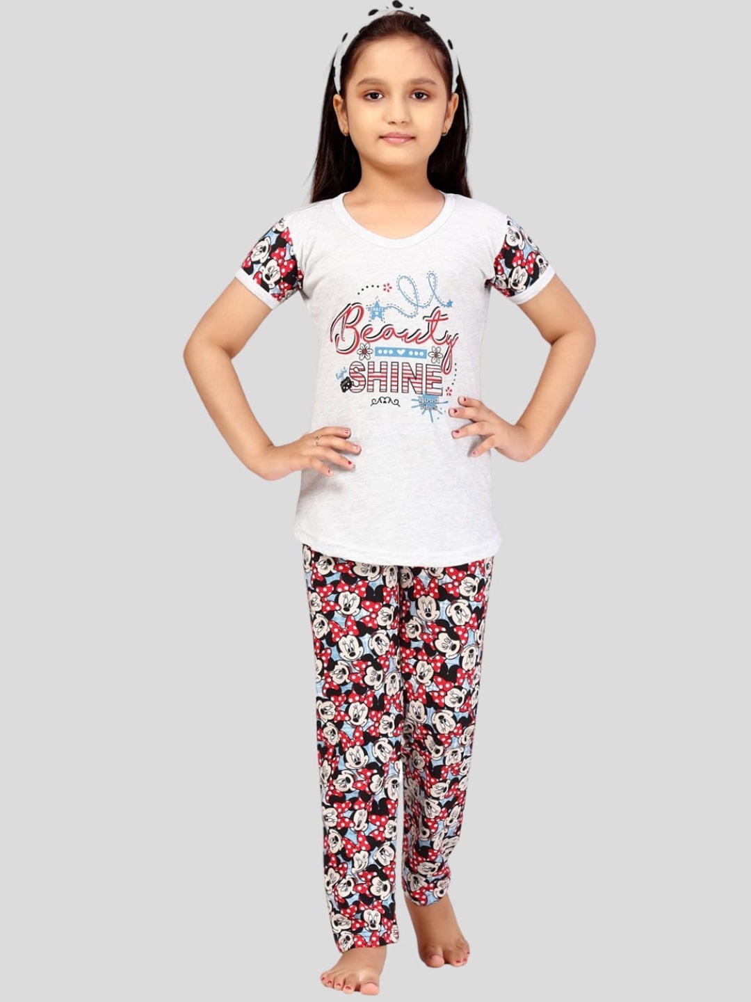 

Aarika Girls Printed Pure Cotton Night suit, White