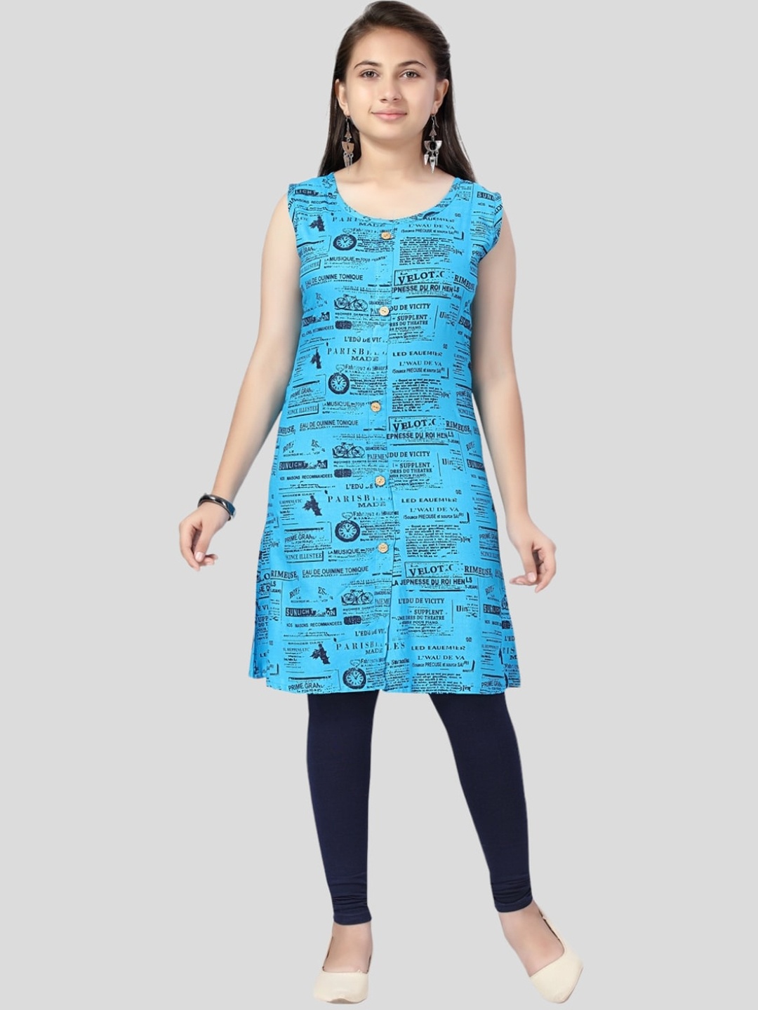 

Aarika Girls Printed Handloom Cotton Kurta, Blue
