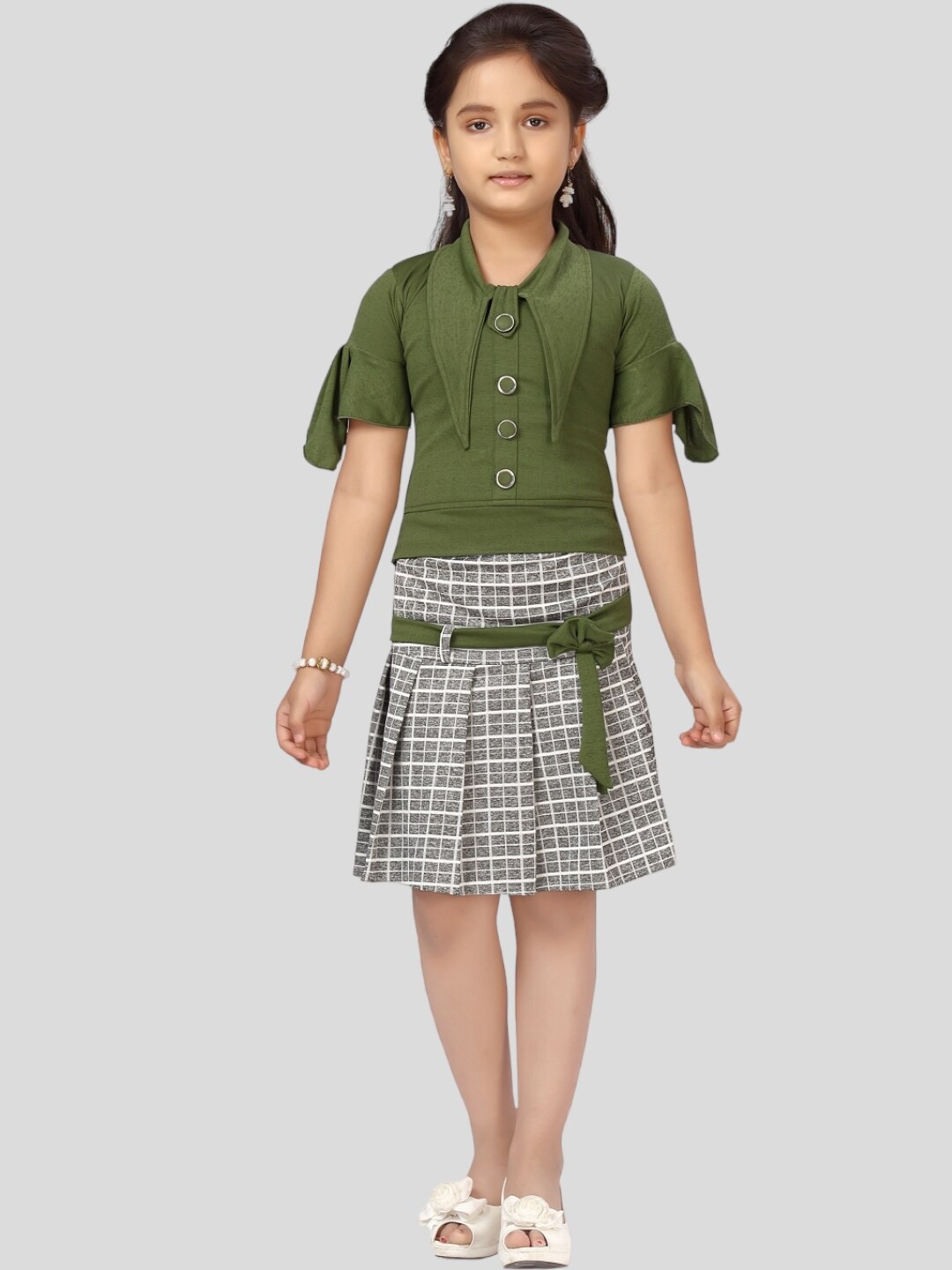 

Aarika Girls Top with Skirt, Green