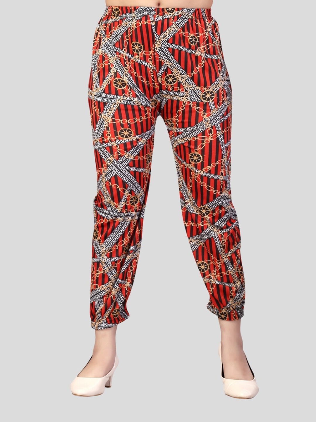 

Aarika Girls Cotton Printed Flared Chambray Cropped Palazzos, Red