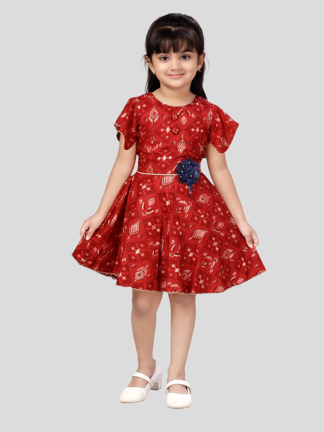 

Aarika Printed Round Neck Cotton Dress, Red