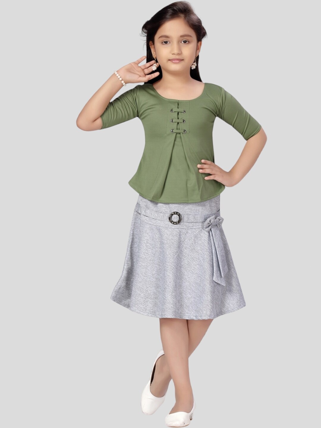 

Aarika Girls Top with Skirt, Green