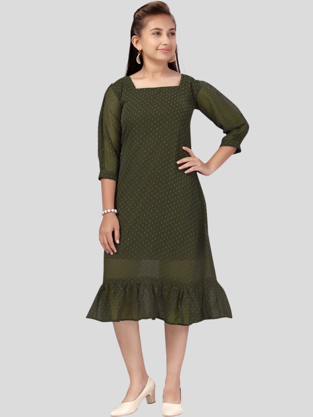 

Aarika Square Neck A-Line Dress, Olive