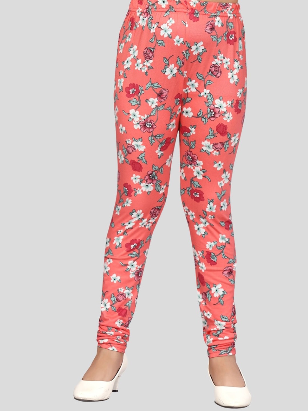 

Aarika Girls Floral Printed Churidar-Length Leggings, Peach