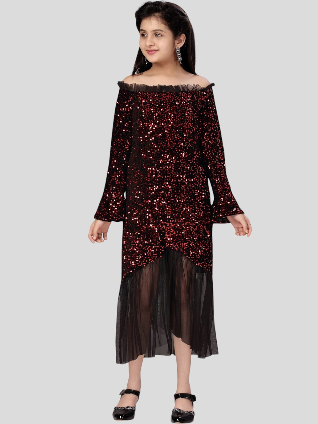 

Aarika Embellished A-Line Midi Dress, Red