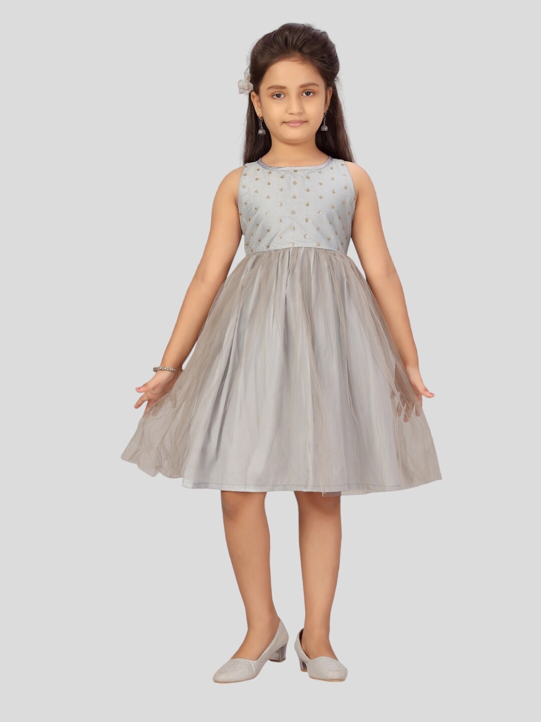 

Aarika Round Neck Fit And Flare Dress, Grey