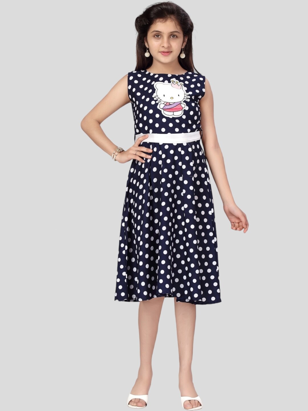 

Aarika Printed Round Neck Dress, Navy blue