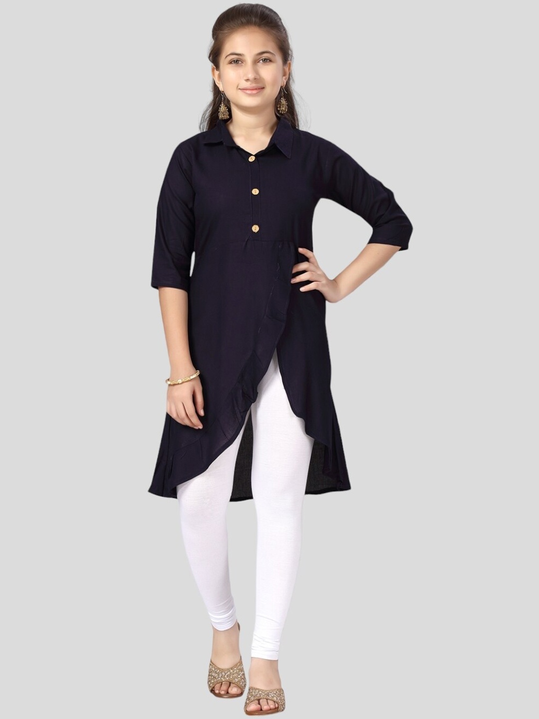 

Aarika Girls Cotton Handloom Kurta, Navy blue