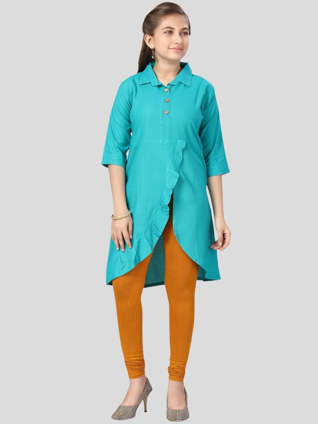 

Aarika Girls Cotton Handloom Kurta, Turquoise blue