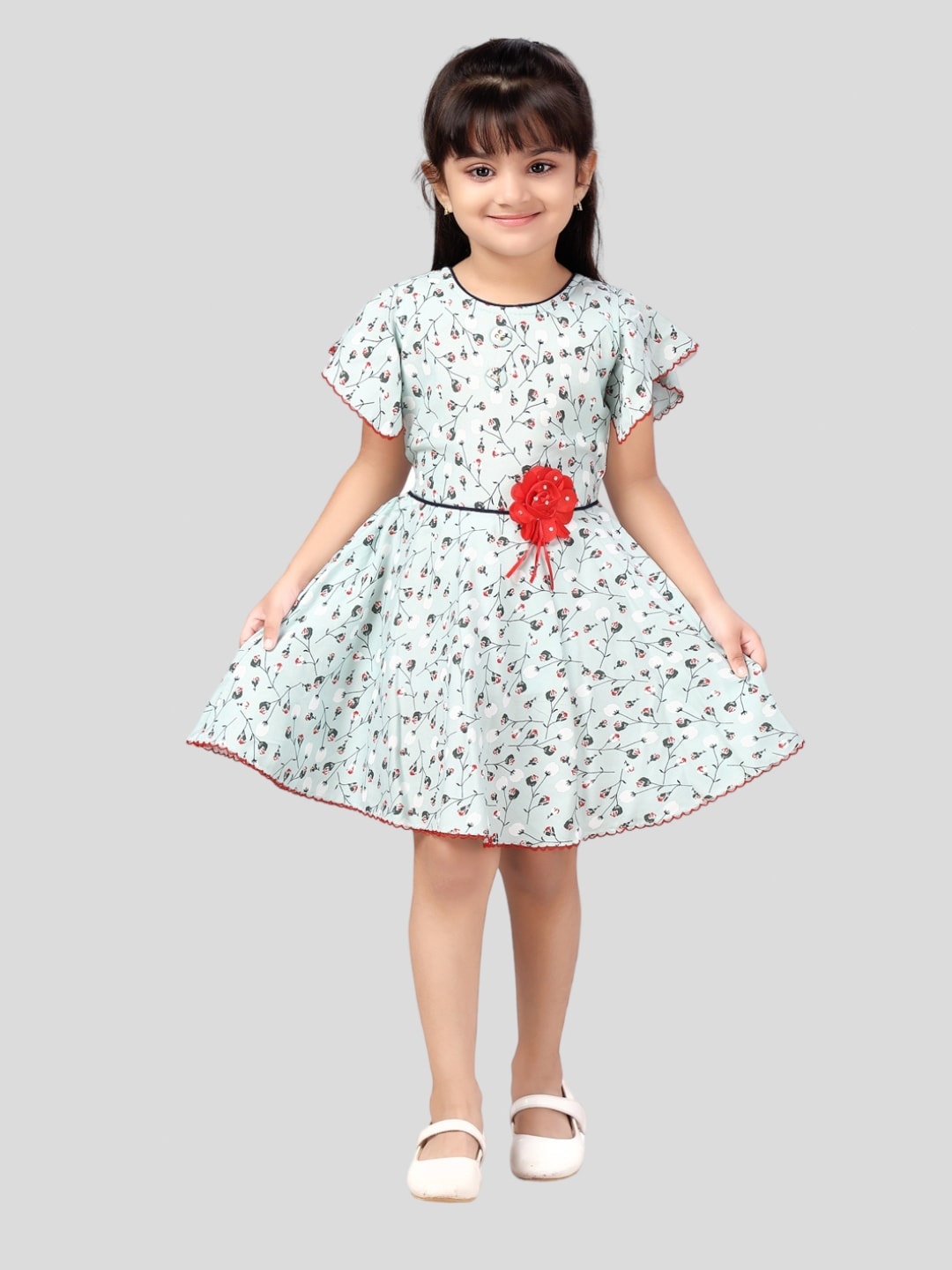 

Aarika Floral Printed Round Neck Cotton Dress, Turquoise blue