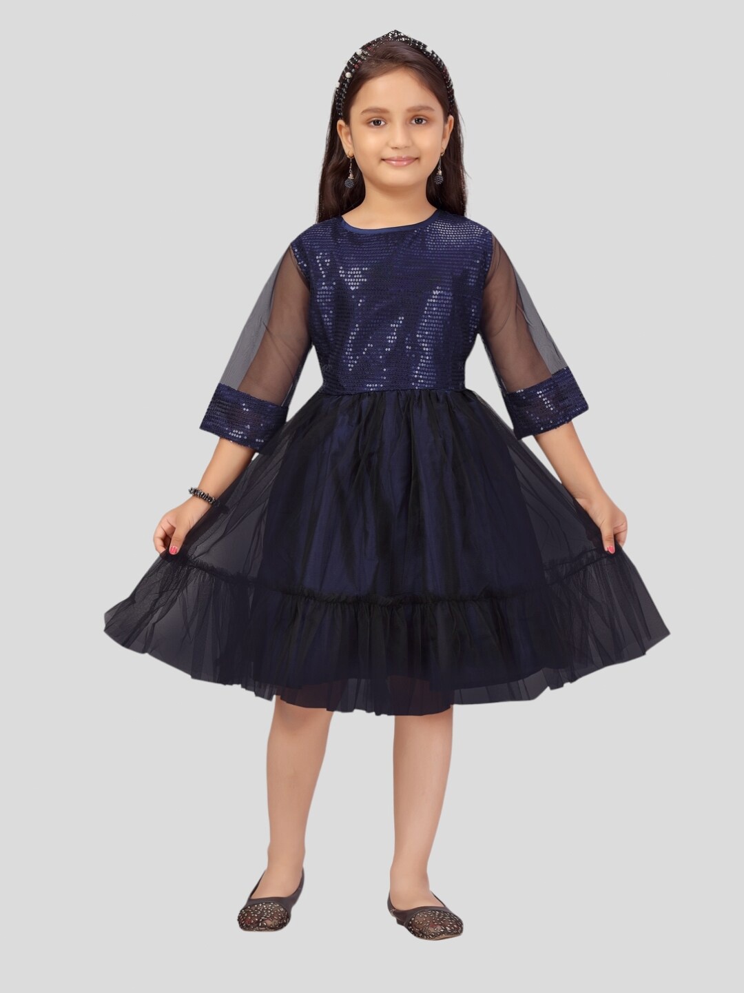 

Aarika Self Design Net Dress, Navy blue