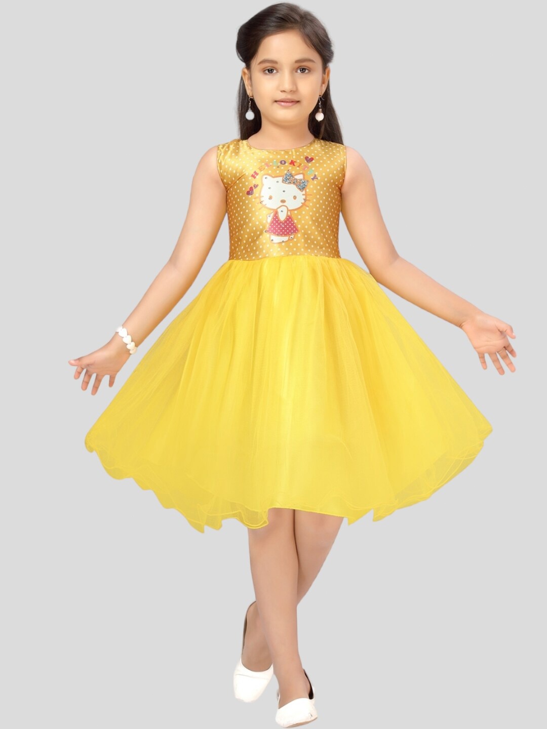 

Aarika Round Neck Net Dress, Yellow