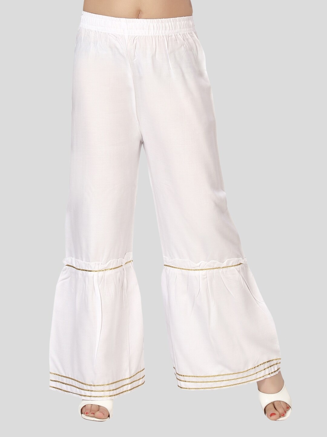 

Aarika Girls Flared Chambray Cotton Palazzos, White