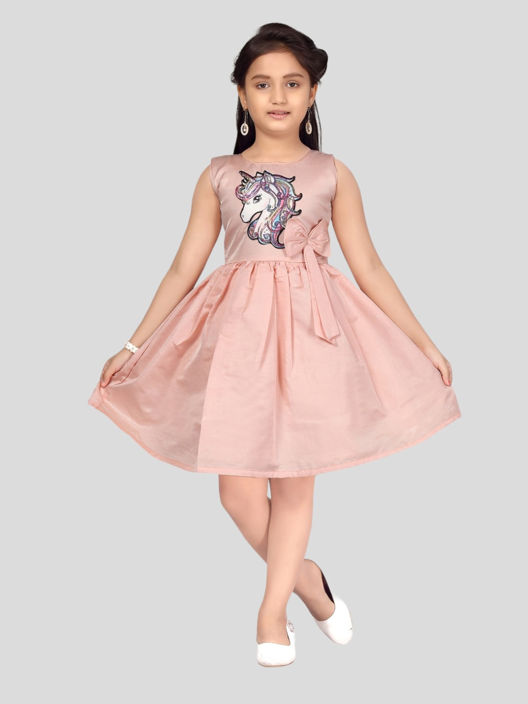 

Aarika Fit & Flare Round Neck Fit & Flare Dress, Peach