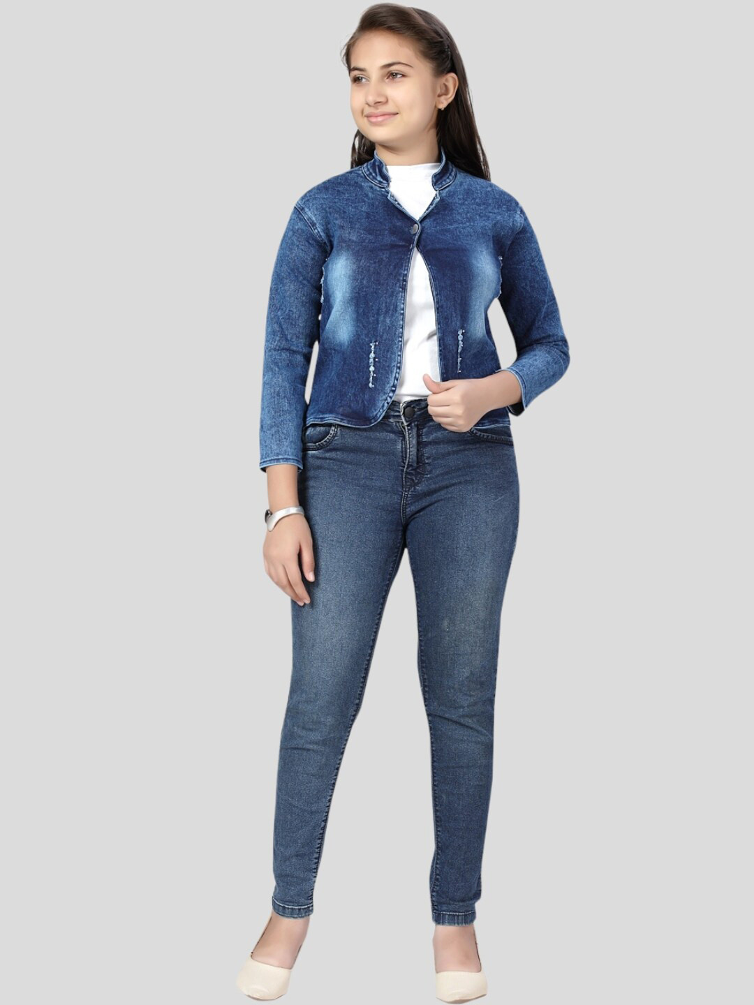 

Aarika Girls Denim Jacket, Blue