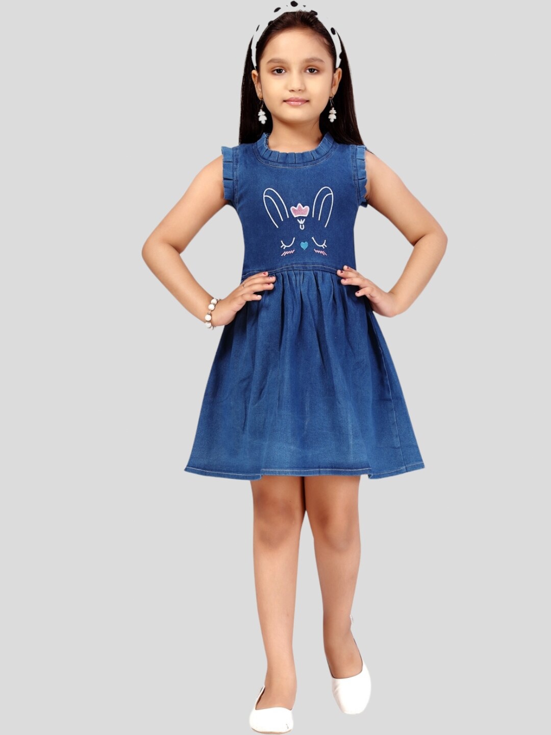 

Aarika Fit & Flare Round Neck Denim Cotton Dress, Blue