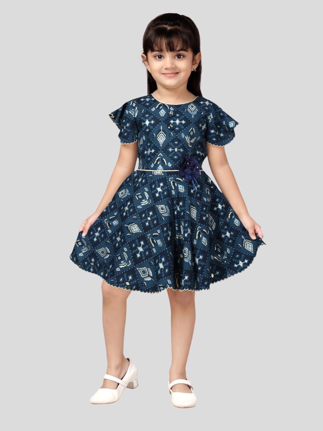 

Aarika Fit & Flare Round Neck Cotton Dress, Blue