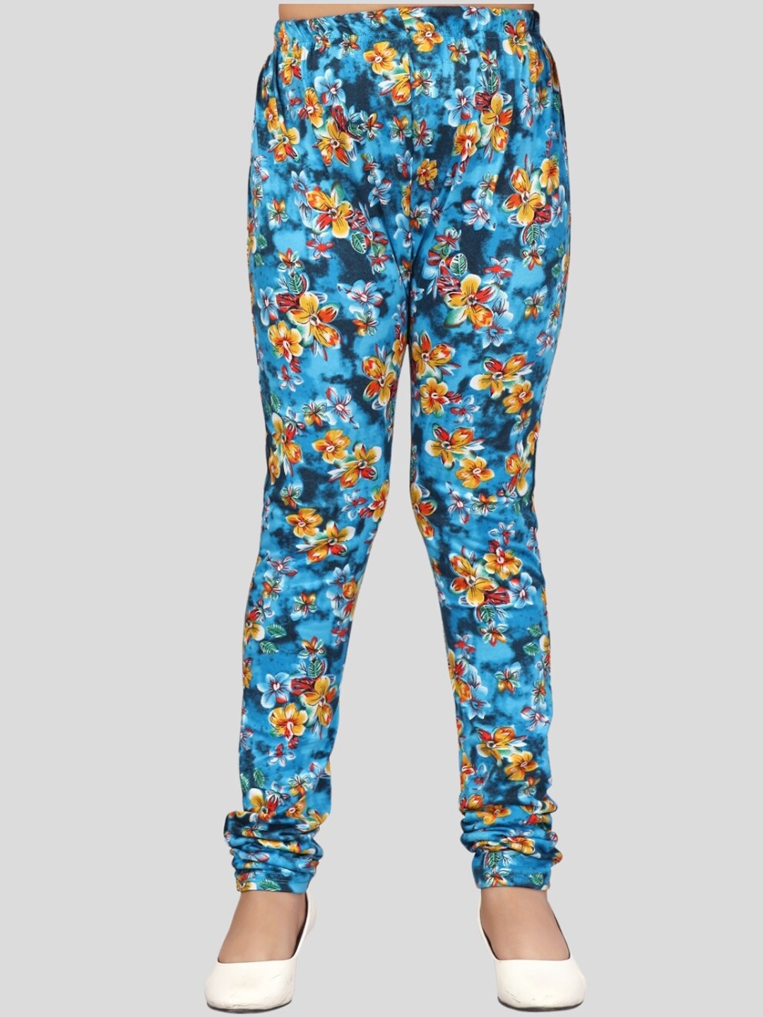 

Aarika Girls Floral Printed Cotton Churidar-Length Legging, Turquoise blue