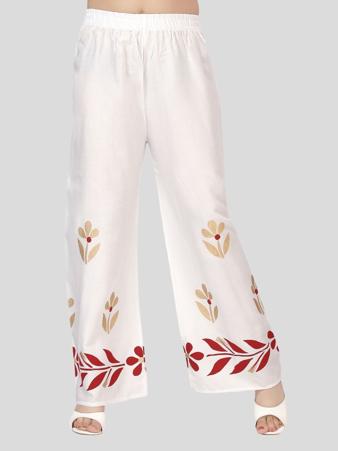 

Aarika Girls Floral Printed Cotton Chambray Palazzos, White
