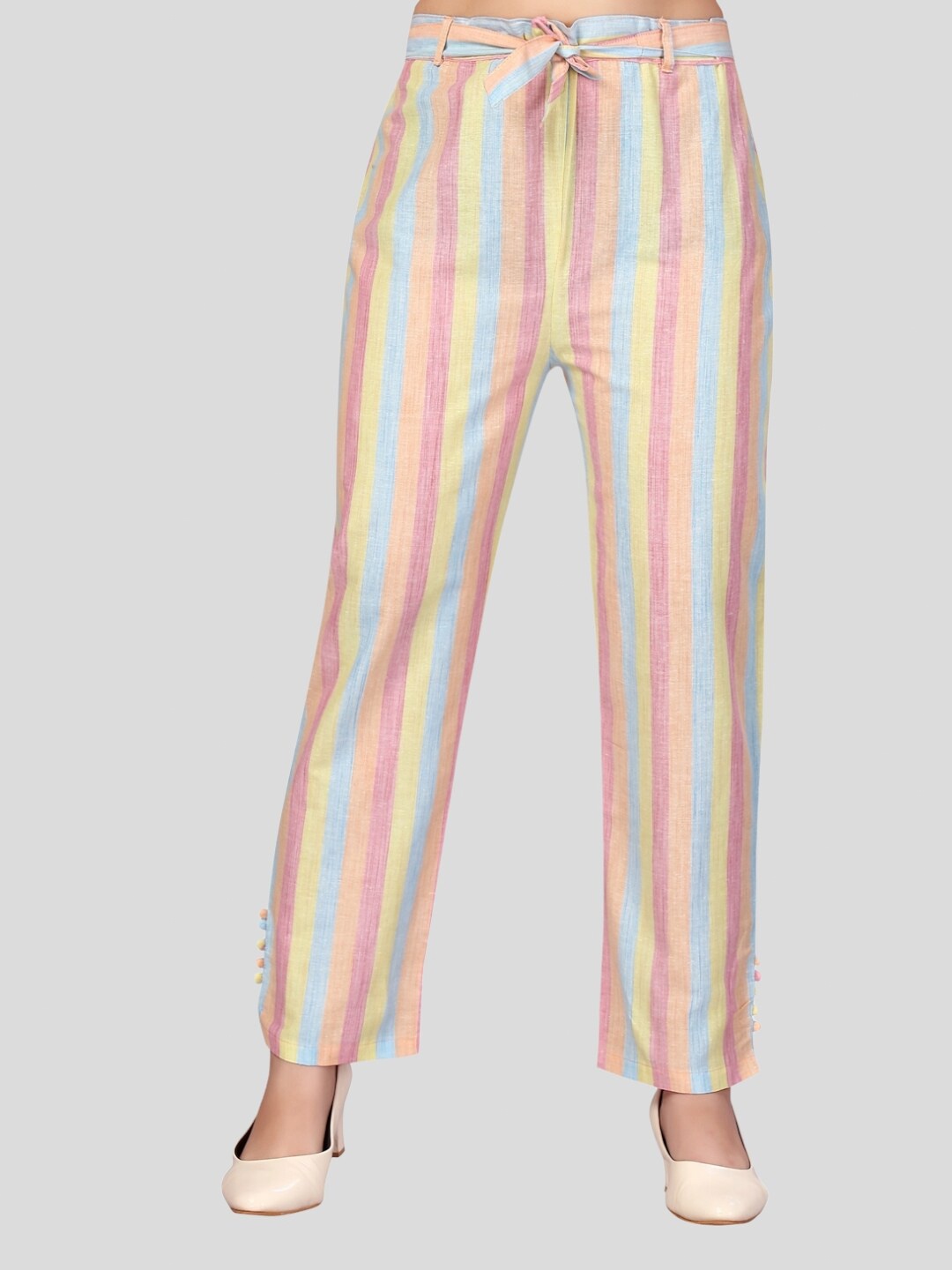 

Aarika Girls Striped Cotton Chambray Palazzos, Pink