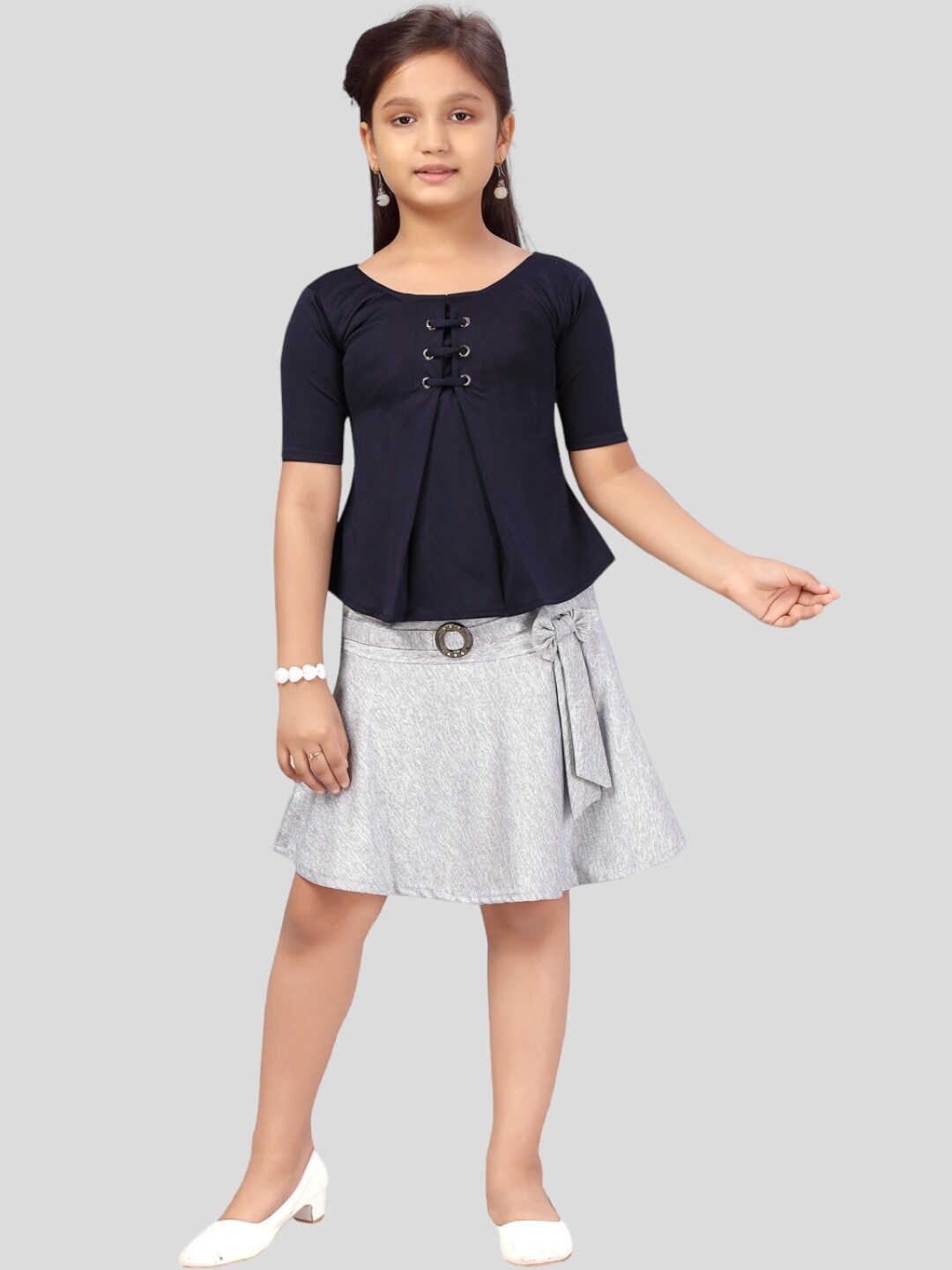 

Aarika Girls Top with Skirt, Navy blue