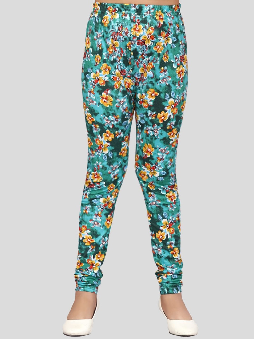 

Aarika Girls Floral Printed Cotton Churidar-Length Legging, Green