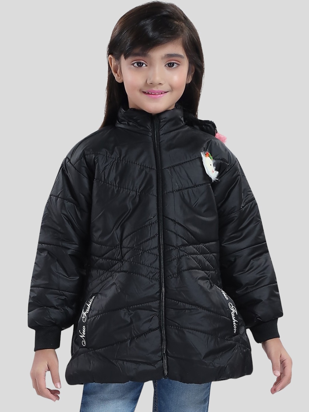 

Aarika Girls Solid Hooded Longline Padded Jacket, Black