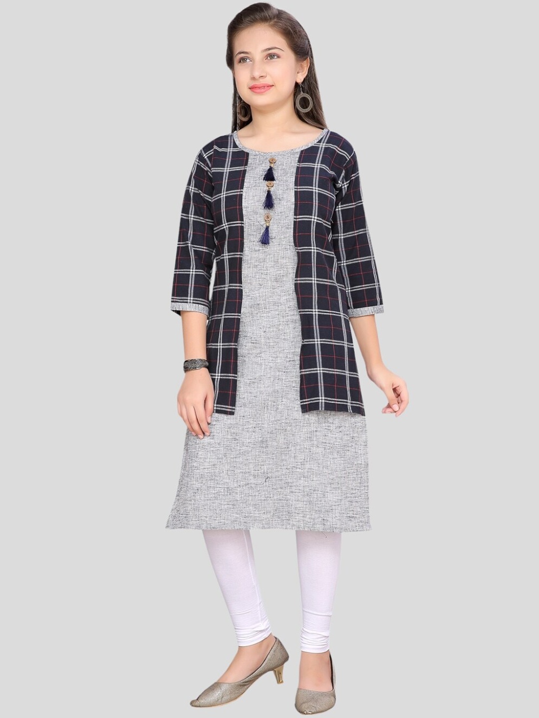 

Aarika Girls Melange Handloom Cotton Kurta, Navy blue