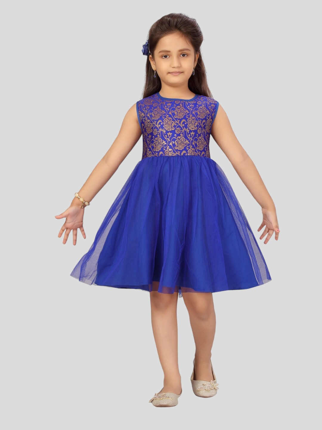 

Aarika Floral Printed Round Neck Fit & Flare Cotton Dress, Blue