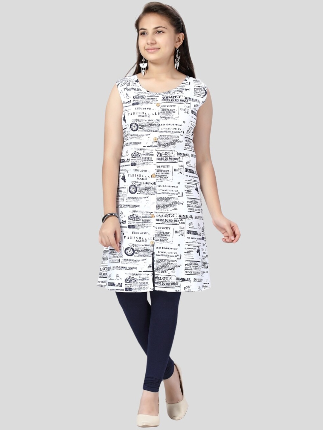 

Aarika Girls Printed Handloom Cotton Kurta, White