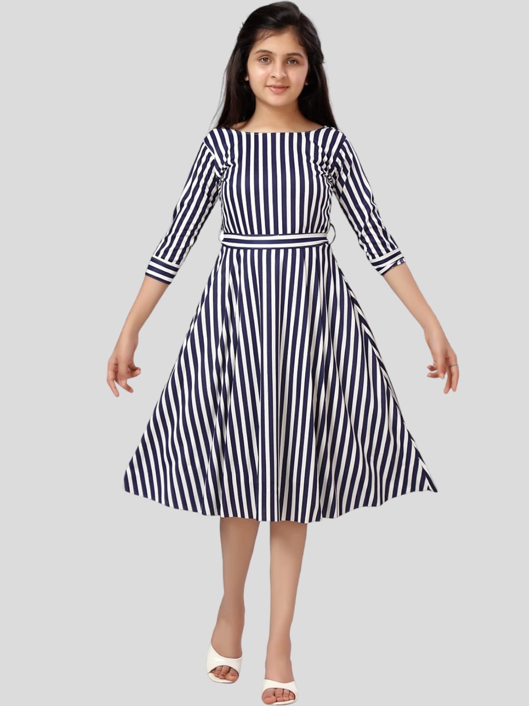 

Aarika Girls Striped Midi Dress, Navy blue