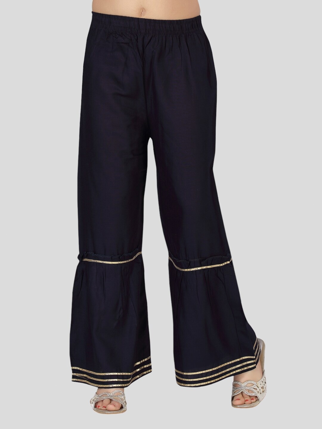 

Aarika Girls Flared Cotton Chambray Palazzos, Navy blue
