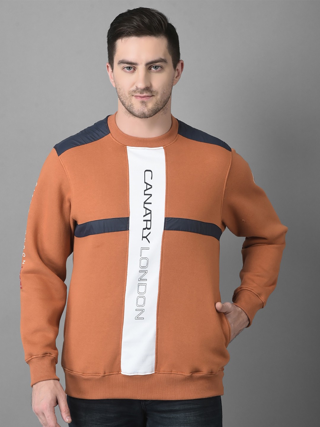 

Canary London Men Printed Cotton Sweatshirt, Orange