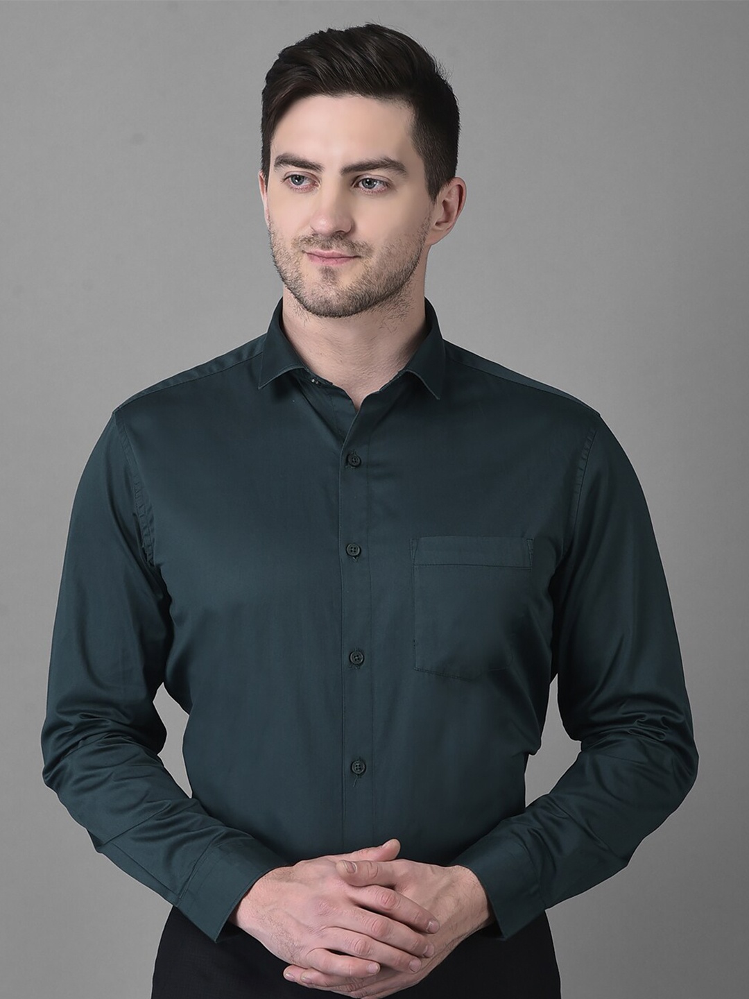 

Canary London Men Smart Slim Fit Satin Formal Shirt, Olive