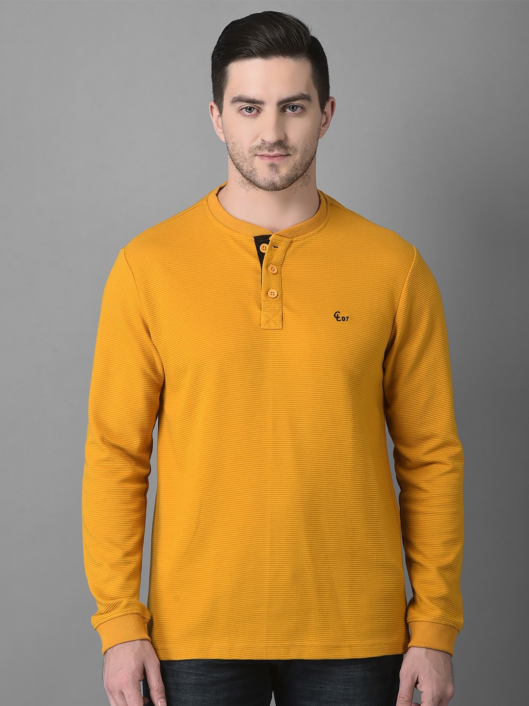 

Canary London Men Henley Neck Slim Fit T-shirt, Mustard