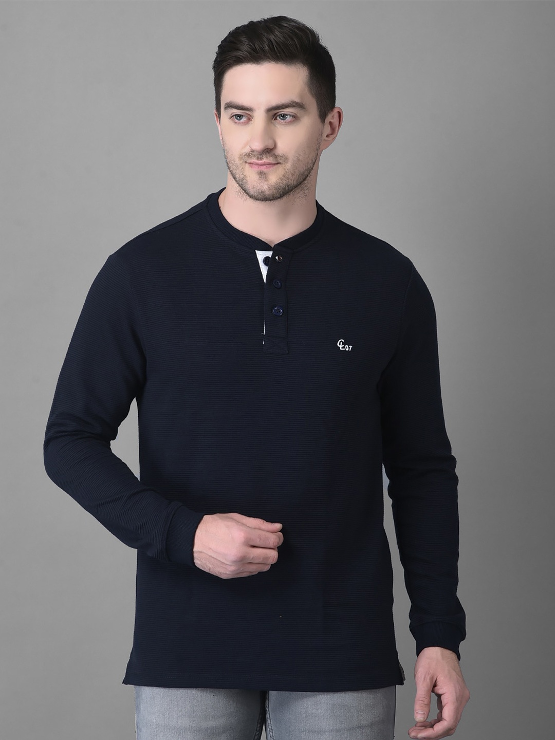 

Canary London Men Henley Neck Slim Fit T-shirt, Navy blue