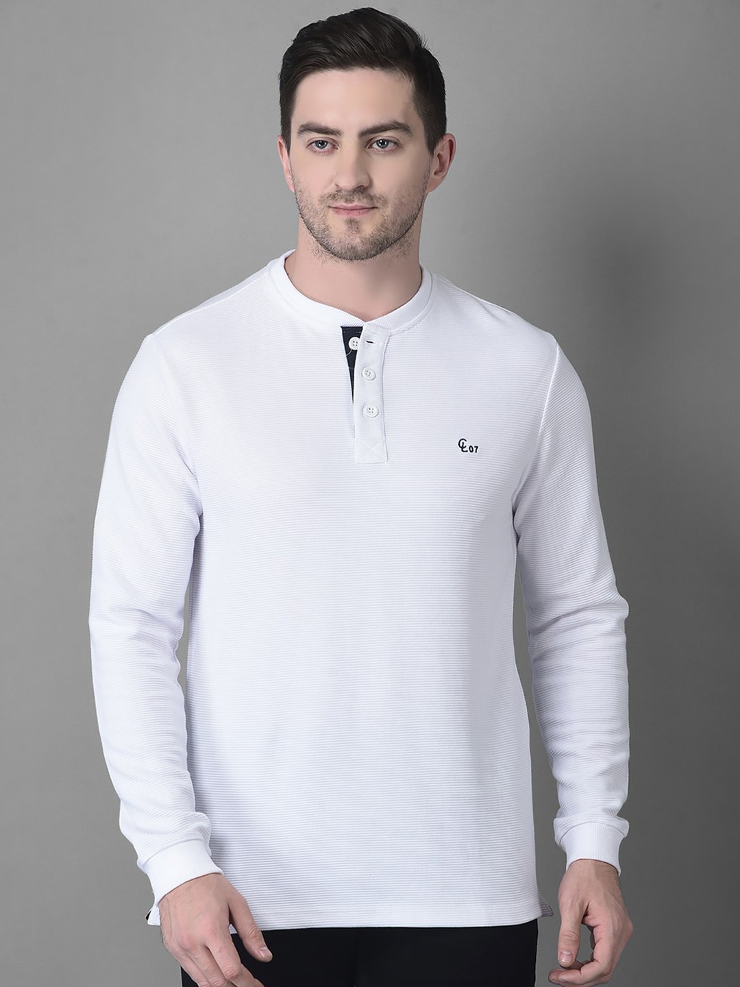 

Canary London Men Henley Neck Cotton Slim Fit T-shirt, White