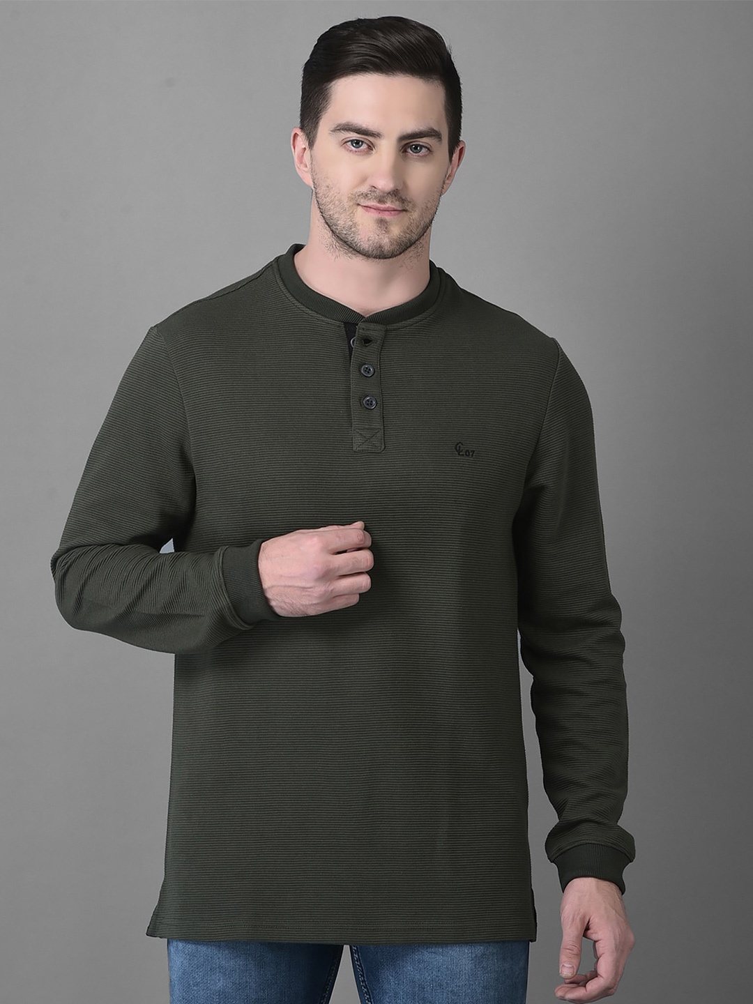 

Canary London Men Henley Neck Cotton Slim Fit T-shirt, Olive