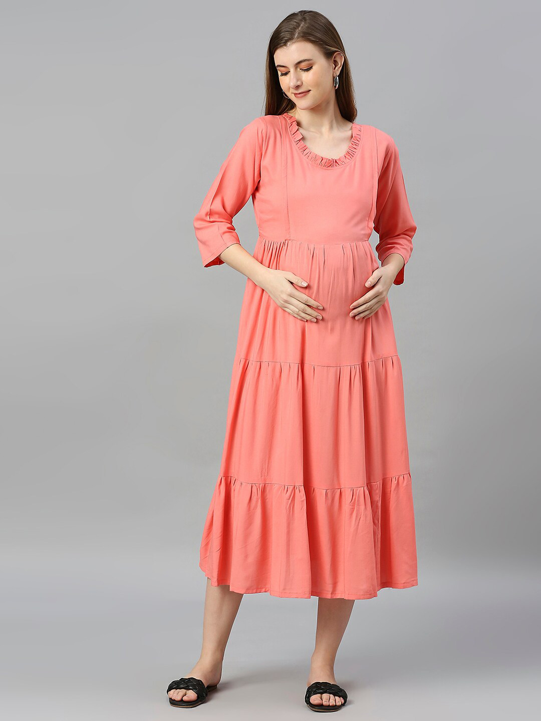 

Aanyor Maternity A-Line Midi Dress, Pink