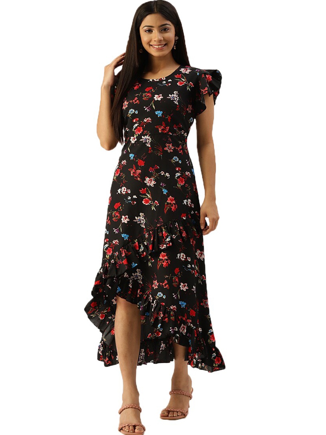 

Kushi Flyer Floral Printed Crepe Maxi Maxi Dress, Black