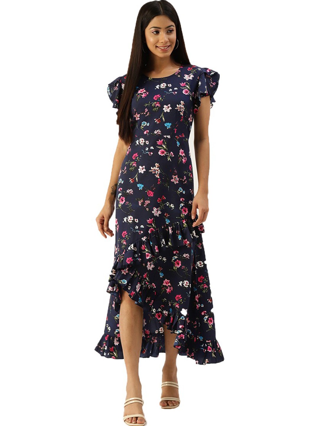 

Kushi Flyer Floral Printed Crepe Maxi Dress, Blue