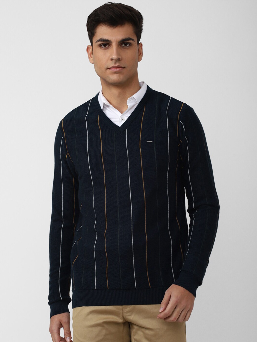 

Van Heusen Men Striped Pullover, Navy blue