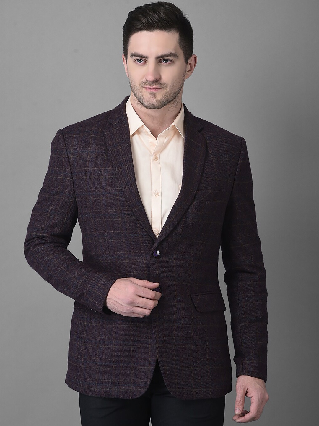 

Canary London Men Pure Wool Slim-Fit Single-Breasted Blazer, Navy blue