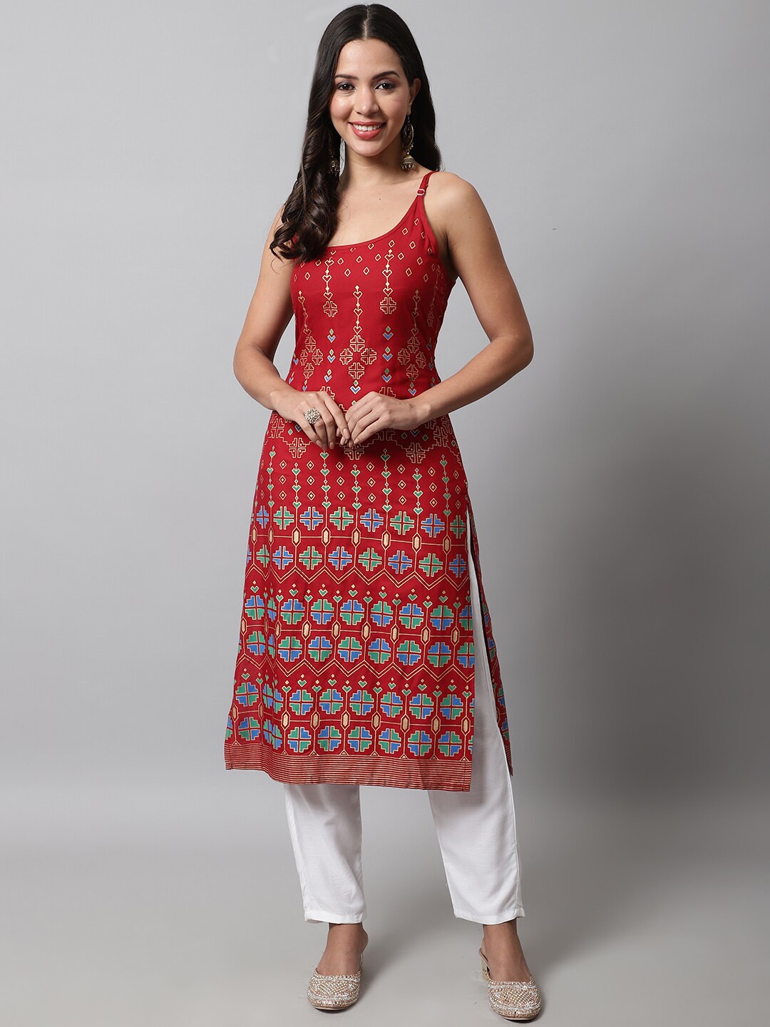 

KALINI Women Printed Kurta with Trousers, Red